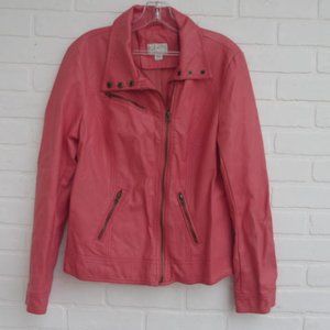 Research & Design Salmon Pink Faux Leather Brass look Buttons Jacket Large